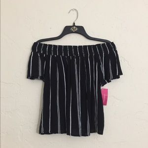 NWT Black & White Striped Off The Shoulder Top